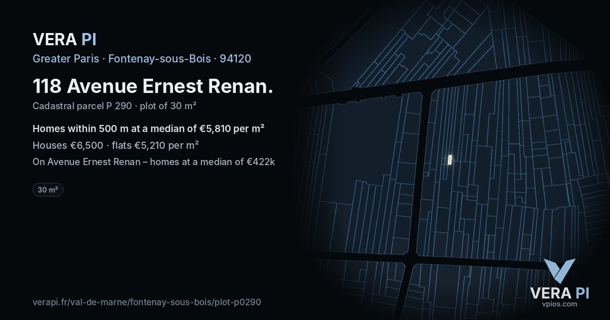 118 Avenue Ernest Renan, Fontenay-sous-Bois at night – the plot lit, the parcels around coloured by the prices near them