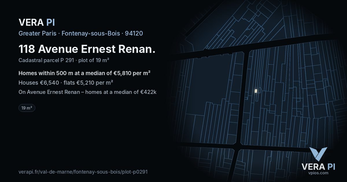 118 Avenue Ernest Renan, Fontenay-sous-Bois at night – the plot lit, the parcels around coloured by the prices near them