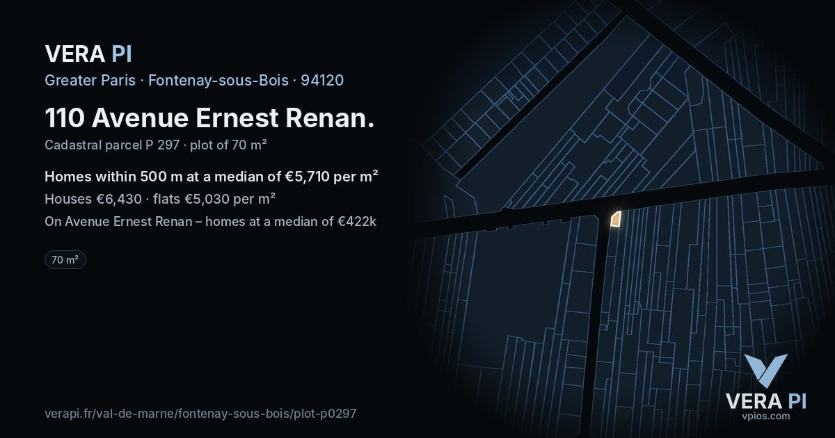 110 Avenue Ernest Renan, Fontenay-sous-Bois at night – the plot lit, the parcels around coloured by the prices near them