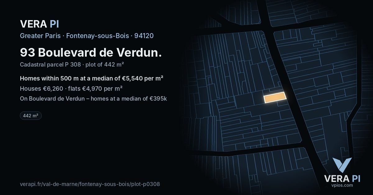93 Boulevard de Verdun, Fontenay-sous-Bois at night – the plot lit, the parcels around coloured by the prices near them