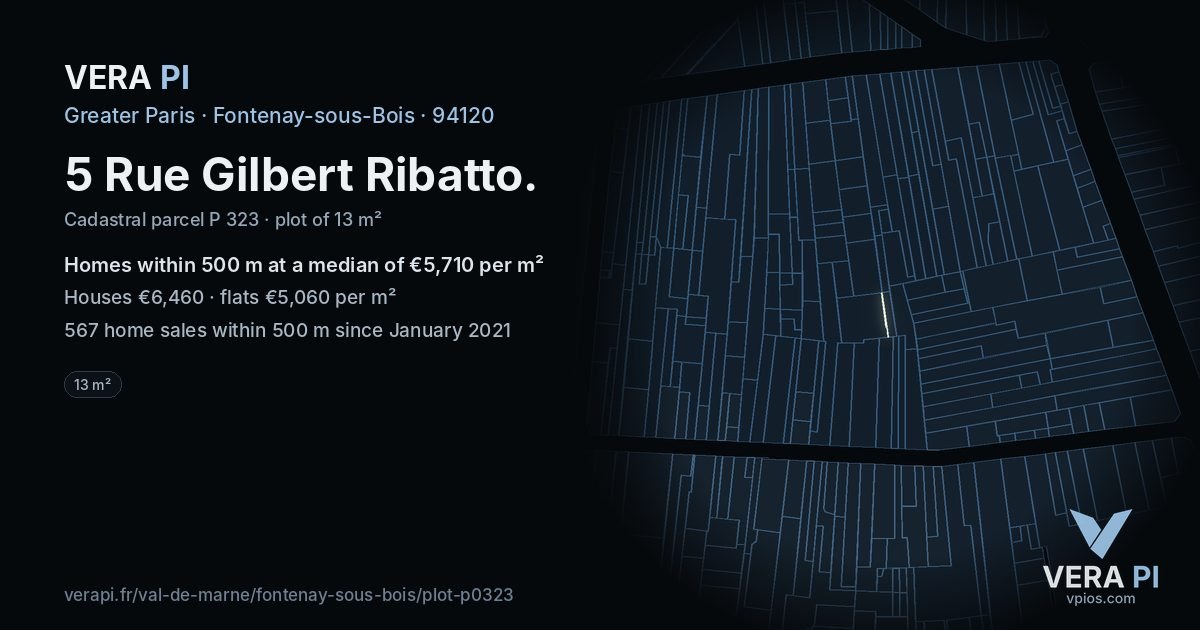5 Rue Gilbert Ribatto, Fontenay-sous-Bois at night – the plot lit, the parcels around coloured by the prices near them