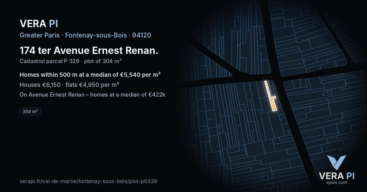 174 ter Avenue Ernest Renan, Fontenay-sous-Bois at night – the plot lit, the parcels around coloured by the prices near them
