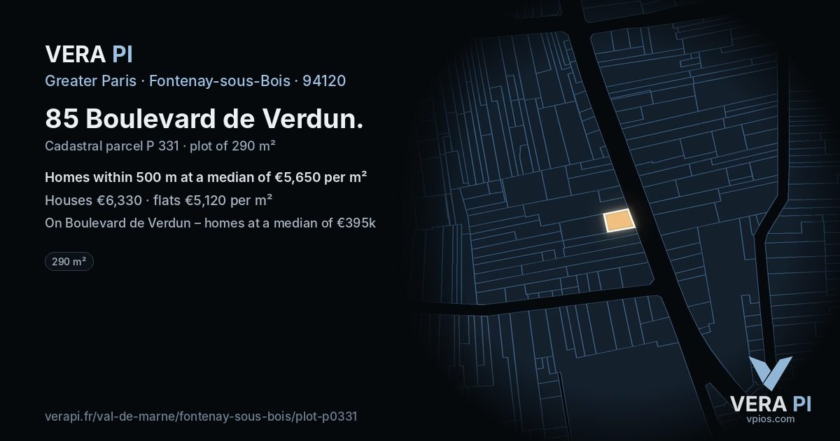 85 Boulevard de Verdun, Fontenay-sous-Bois at night – the plot lit, the parcels around coloured by the prices near them