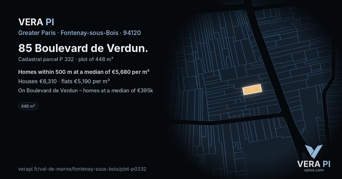 85 Boulevard de Verdun, Fontenay-sous-Bois at night – the plot lit, the parcels around coloured by the prices near them