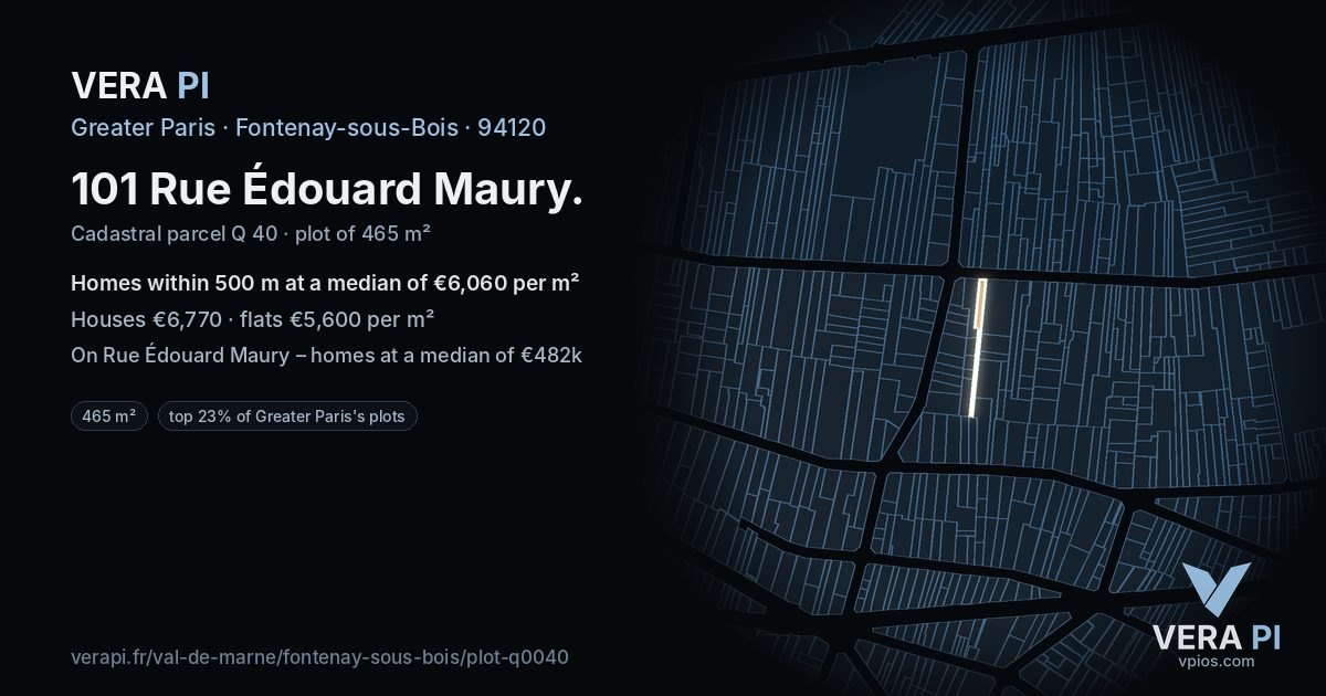 101 Rue Édouard Maury, Fontenay-sous-Bois at night – the plot lit, the parcels around coloured by the prices near them
