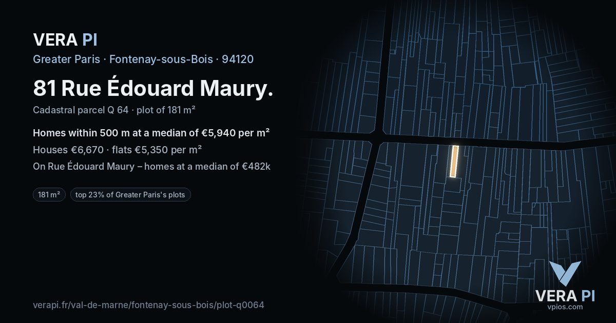 81 Rue Édouard Maury, Fontenay-sous-Bois at night – the plot lit, the parcels around coloured by the prices near them