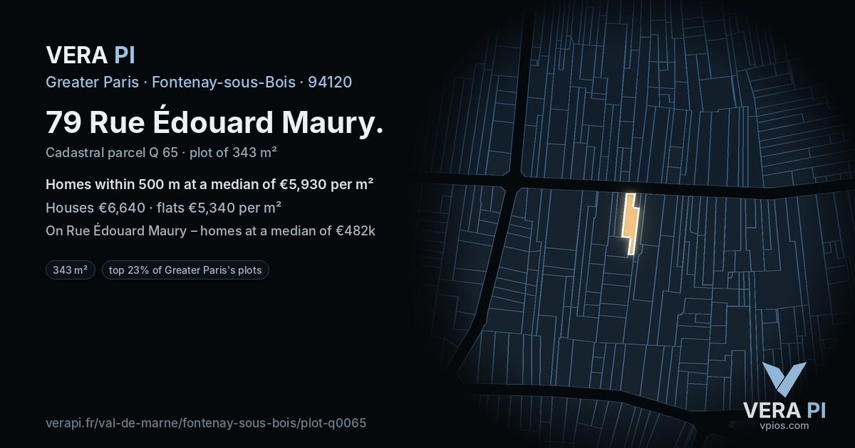 79 Rue Édouard Maury, Fontenay-sous-Bois at night – the plot lit, the parcels around coloured by the prices near them