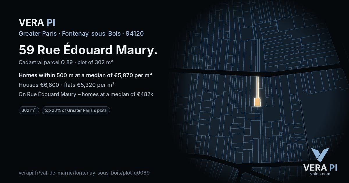 59 Rue Édouard Maury, Fontenay-sous-Bois at night – the plot lit, the parcels around coloured by the prices near them