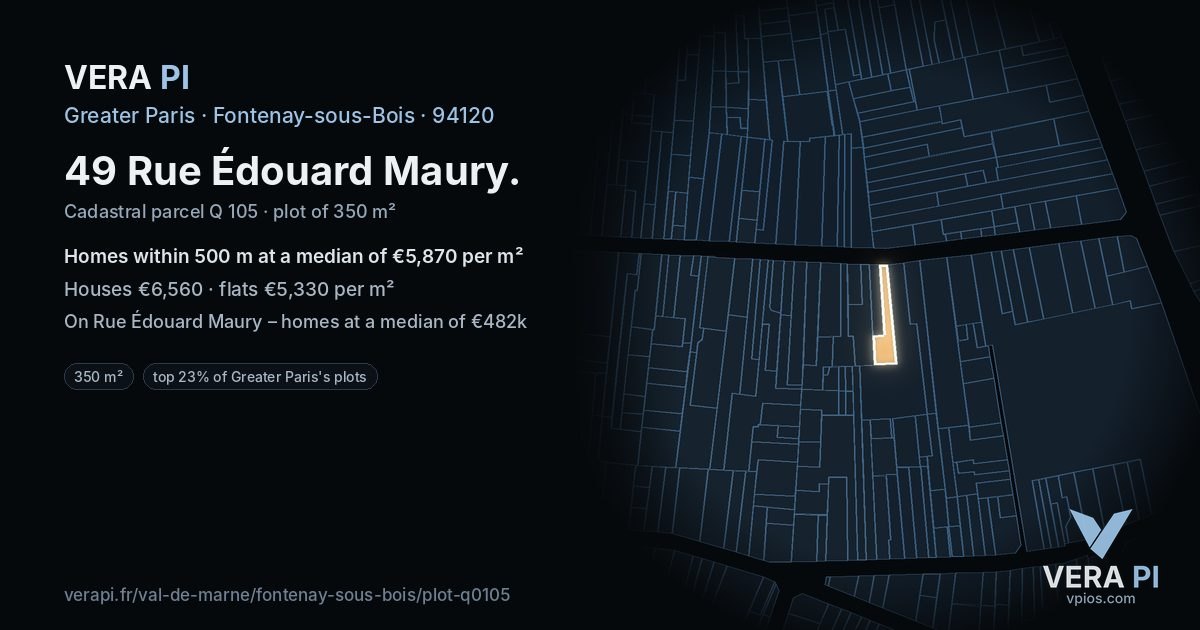49 Rue Édouard Maury, Fontenay-sous-Bois at night – the plot lit, the parcels around coloured by the prices near them