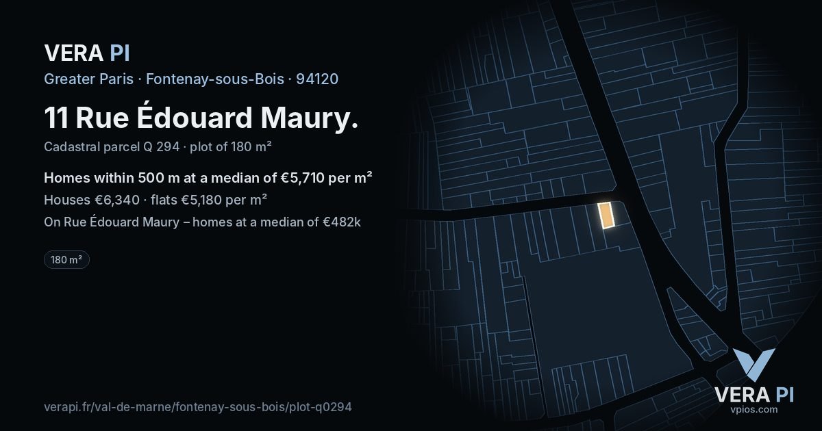 11 Rue Édouard Maury, Fontenay-sous-Bois at night – the plot lit, the parcels around coloured by the prices near them