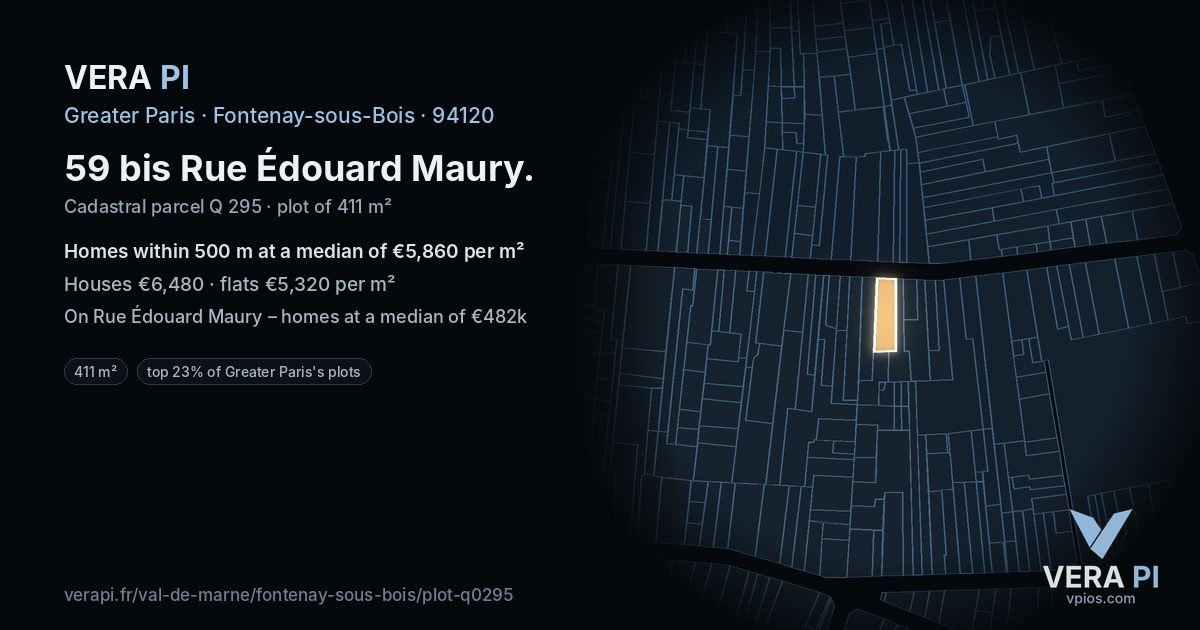 59 bis Rue Édouard Maury, Fontenay-sous-Bois at night – the plot lit, the parcels around coloured by the prices near them