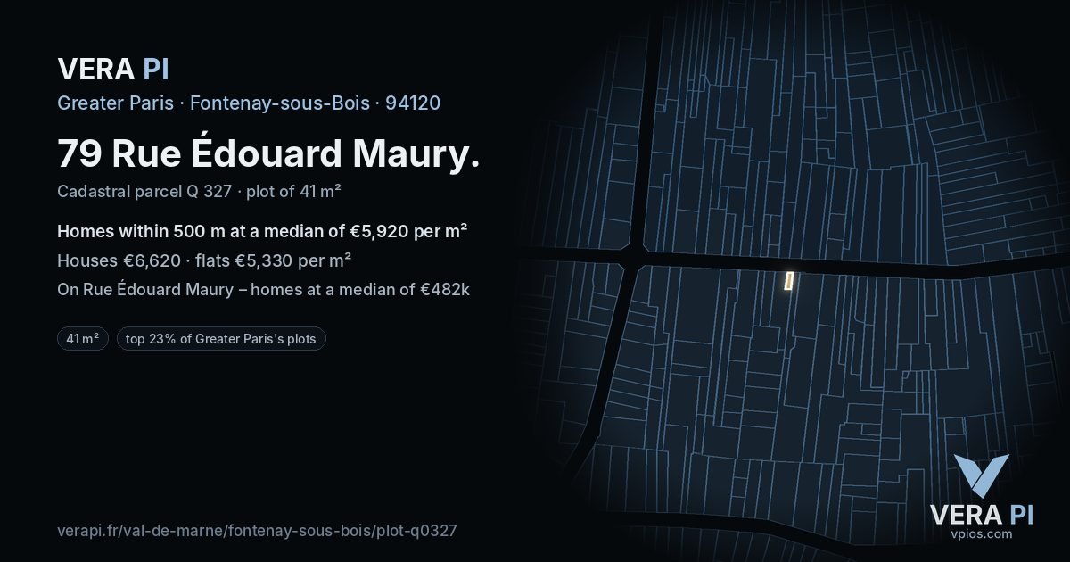 79 Rue Édouard Maury, Fontenay-sous-Bois at night – the plot lit, the parcels around coloured by the prices near them
