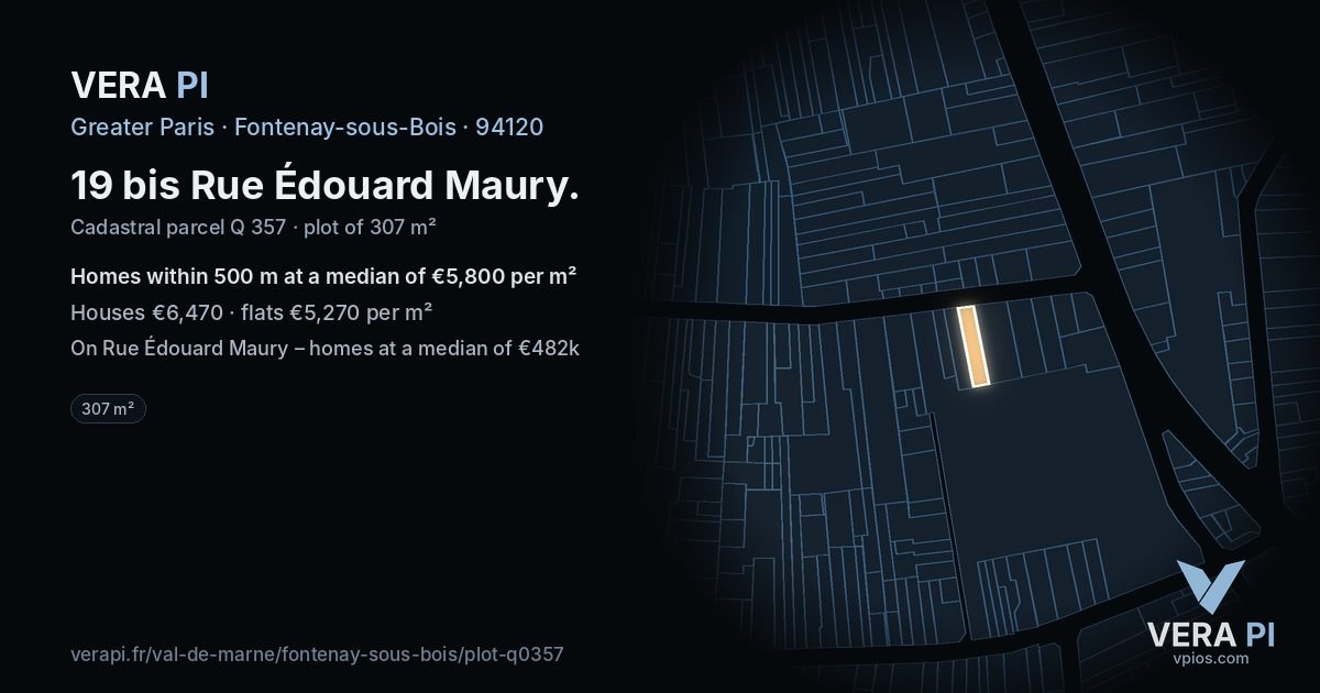 19 bis Rue Édouard Maury, Fontenay-sous-Bois at night – the plot lit, the parcels around coloured by the prices near them