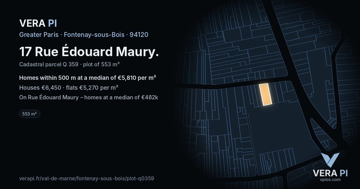 17 Rue Édouard Maury, Fontenay-sous-Bois at night – the plot lit, the parcels around coloured by the prices near them
