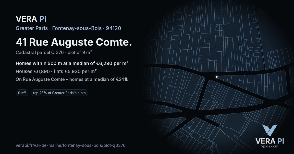 41 Rue Auguste Comte, Fontenay-sous-Bois at night – the plot lit, the parcels around coloured by the prices near them