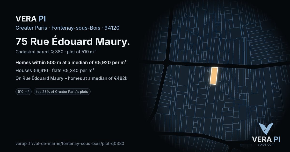 75 Rue Édouard Maury, Fontenay-sous-Bois at night – the plot lit, the parcels around coloured by the prices near them