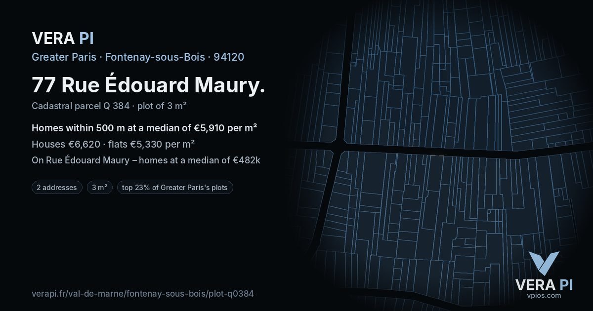 77 Rue Édouard Maury, Fontenay-sous-Bois at night – the plot lit, the parcels around coloured by the prices near them