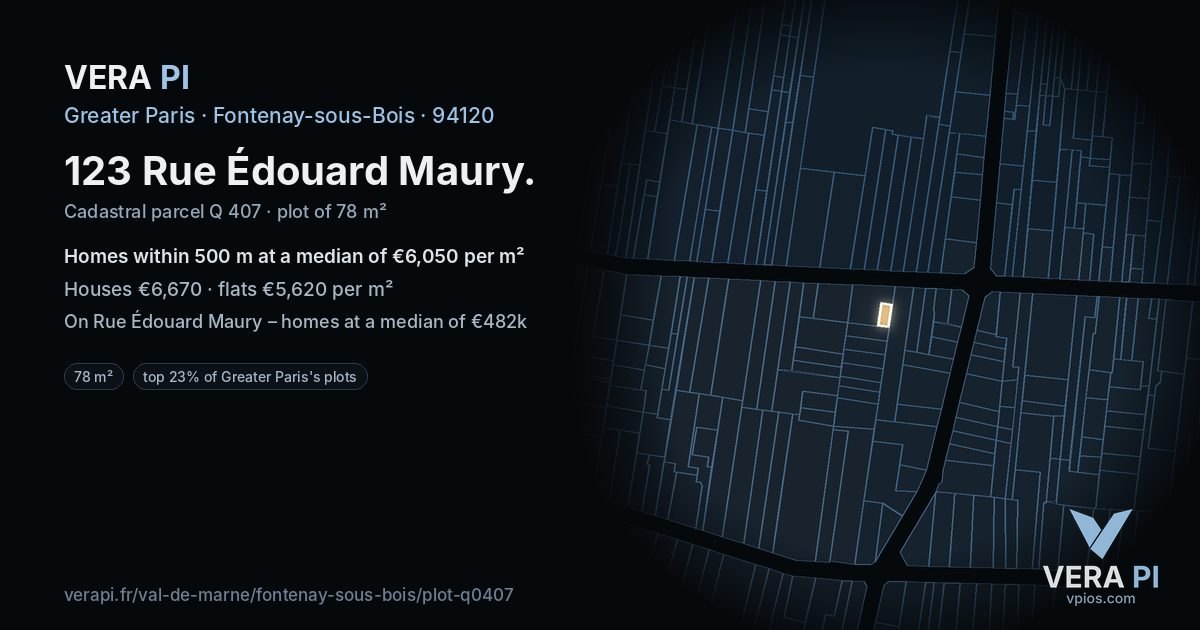 123 Rue Édouard Maury, Fontenay-sous-Bois at night – the plot lit, the parcels around coloured by the prices near them