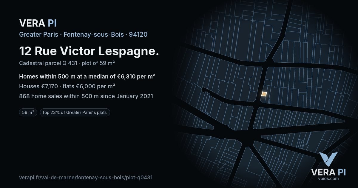 12 Rue Victor Lespagne, Fontenay-sous-Bois at night – the plot lit, the parcels around coloured by the prices near them