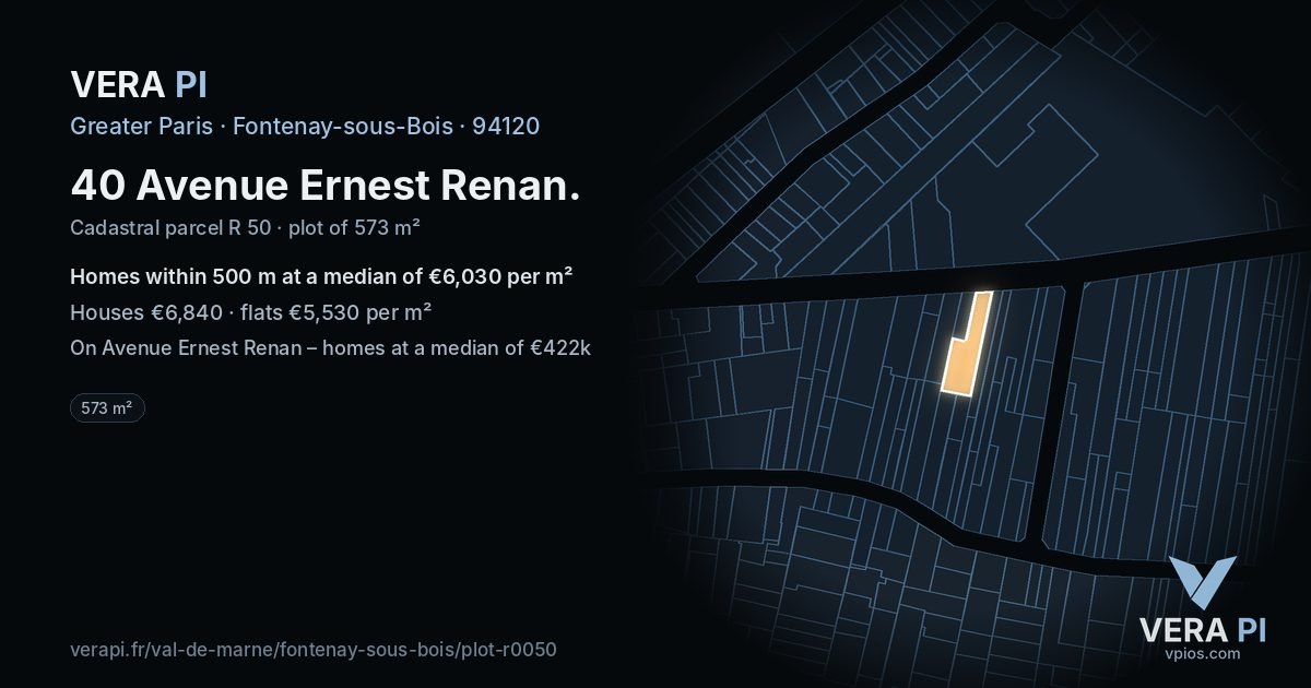 40 Avenue Ernest Renan, Fontenay-sous-Bois at night – the plot lit, the parcels around coloured by the prices near them