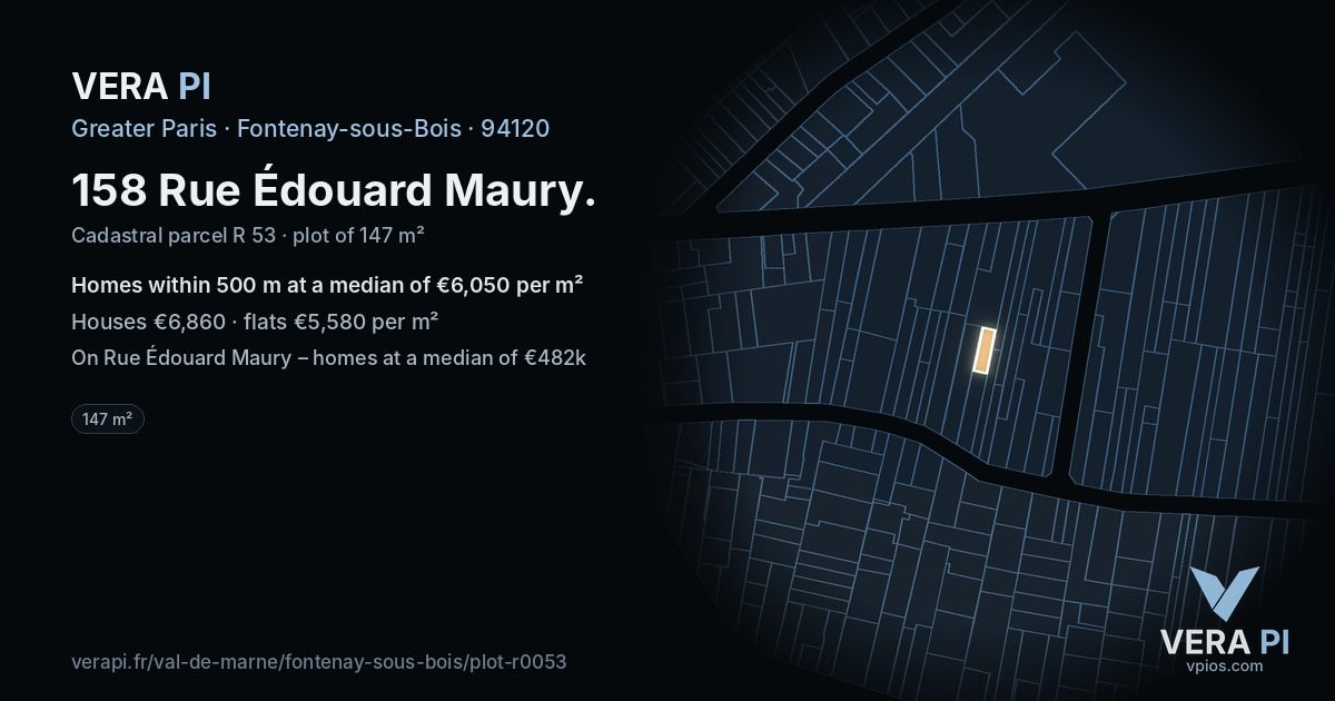 158 Rue Édouard Maury, Fontenay-sous-Bois at night – the plot lit, the parcels around coloured by the prices near them