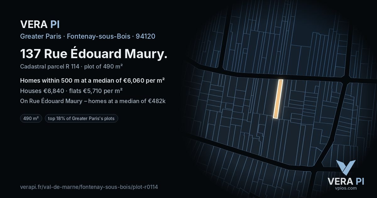 137 Rue Édouard Maury, Fontenay-sous-Bois at night – the plot lit, the parcels around coloured by the prices near them