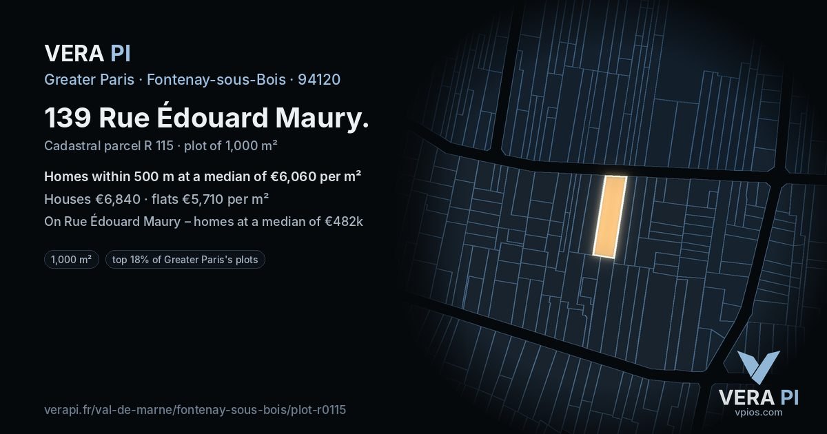 139 Rue Édouard Maury, Fontenay-sous-Bois at night – the plot lit, the parcels around coloured by the prices near them