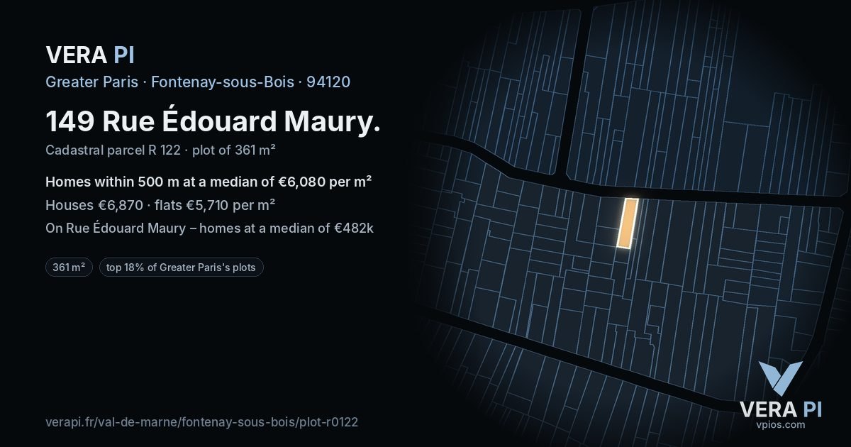 149 Rue Édouard Maury, Fontenay-sous-Bois at night – the plot lit, the parcels around coloured by the prices near them
