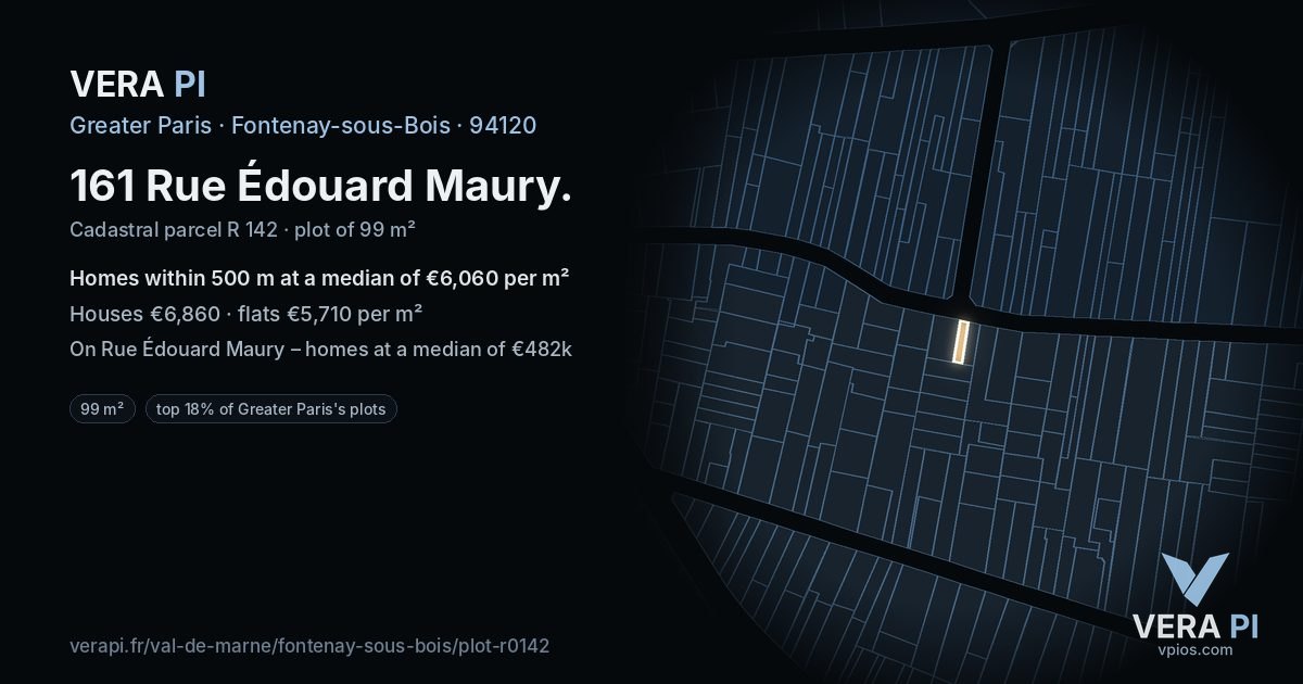 161 Rue Édouard Maury, Fontenay-sous-Bois at night – the plot lit, the parcels around coloured by the prices near them