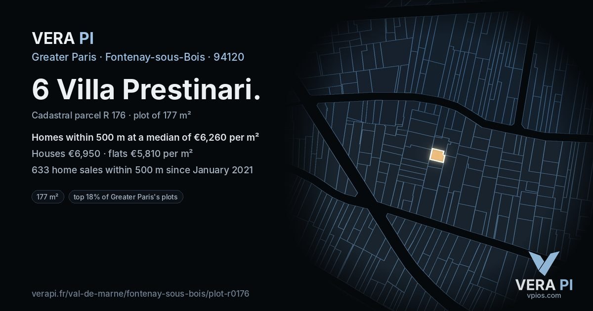6 Villa Prestinari, Fontenay-sous-Bois at night – the plot lit, the parcels around coloured by the prices near them