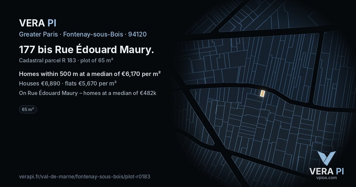 177 bis Rue Édouard Maury, Fontenay-sous-Bois at night – the plot lit, the parcels around coloured by the prices near them