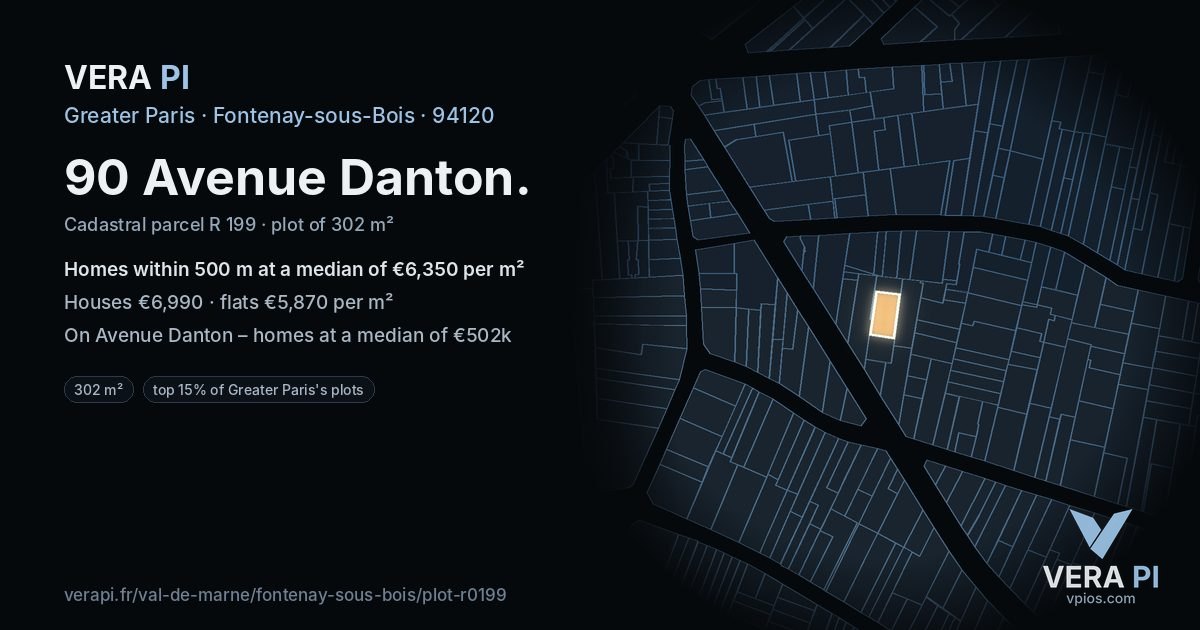 90 Avenue Danton, Fontenay-sous-Bois at night – the plot lit, the parcels around coloured by the prices near them
