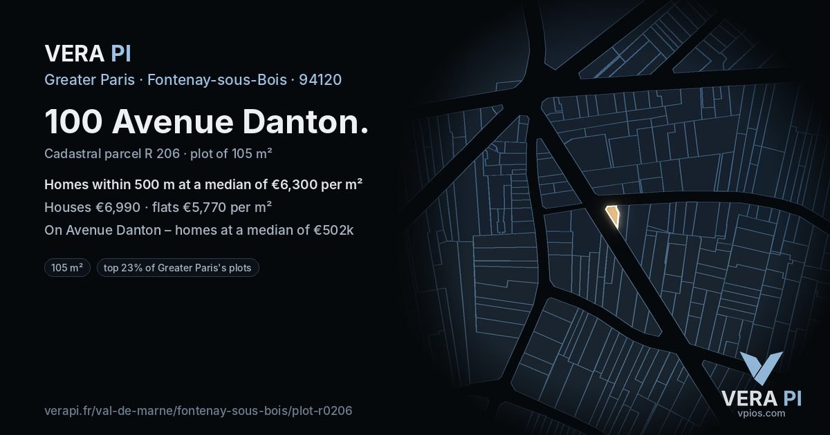 100 Avenue Danton, Fontenay-sous-Bois at night – the plot lit, the parcels around coloured by the prices near them