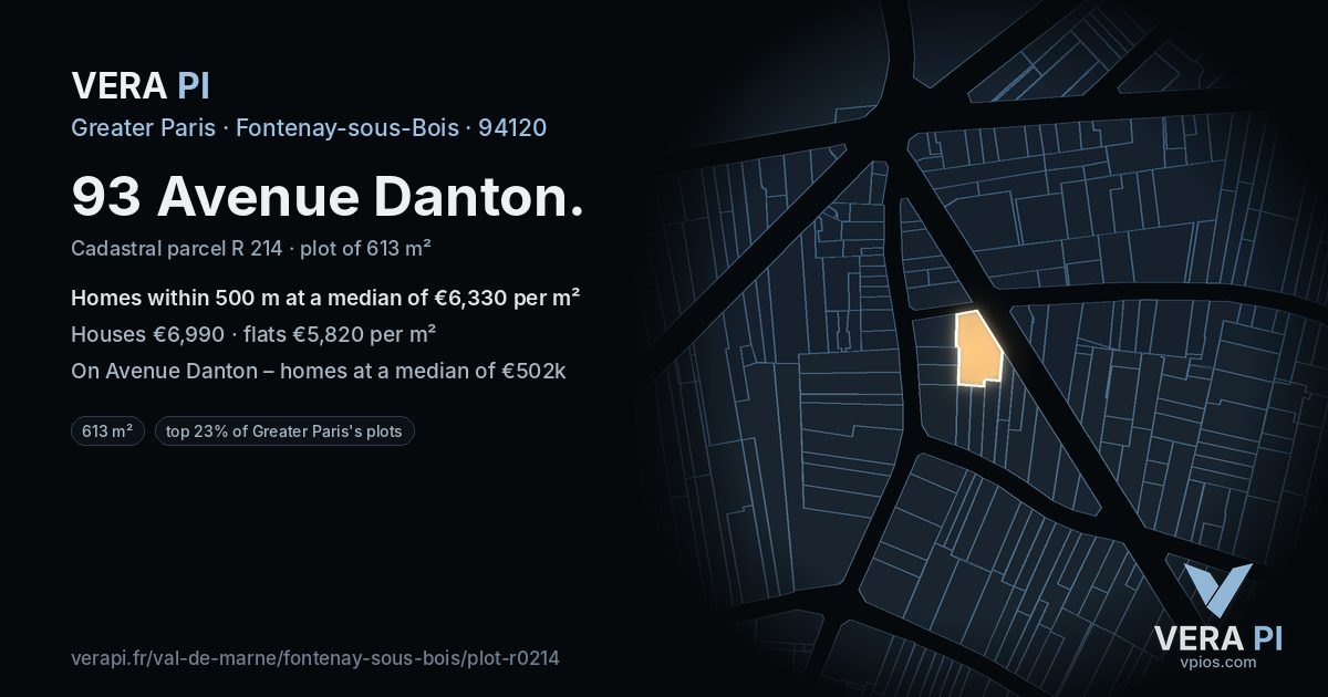 93 Avenue Danton, Fontenay-sous-Bois at night – the plot lit, the parcels around coloured by the prices near them