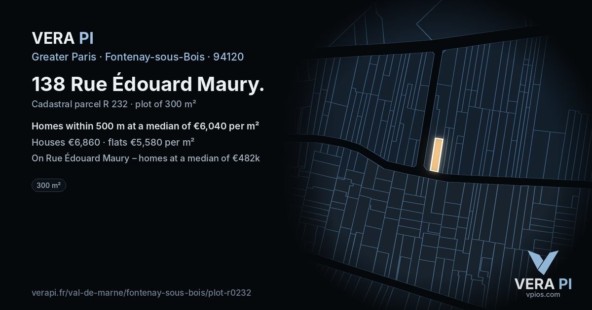 138 Rue Édouard Maury, Fontenay-sous-Bois at night – the plot lit, the parcels around coloured by the prices near them
