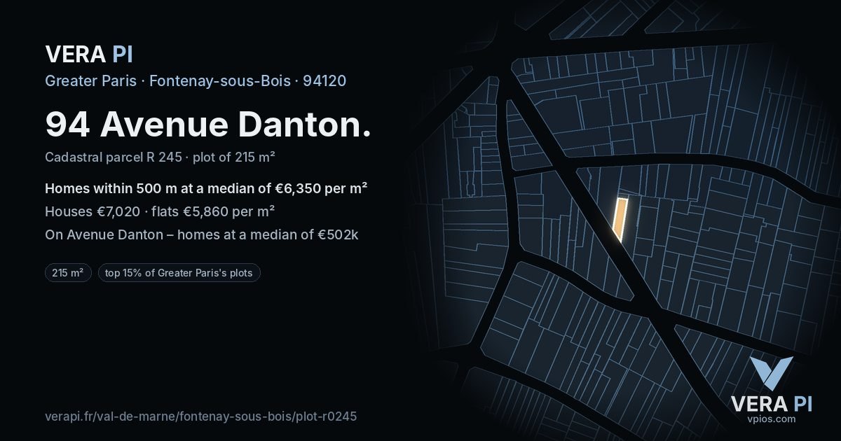 94 Avenue Danton, Fontenay-sous-Bois at night – the plot lit, the parcels around coloured by the prices near them