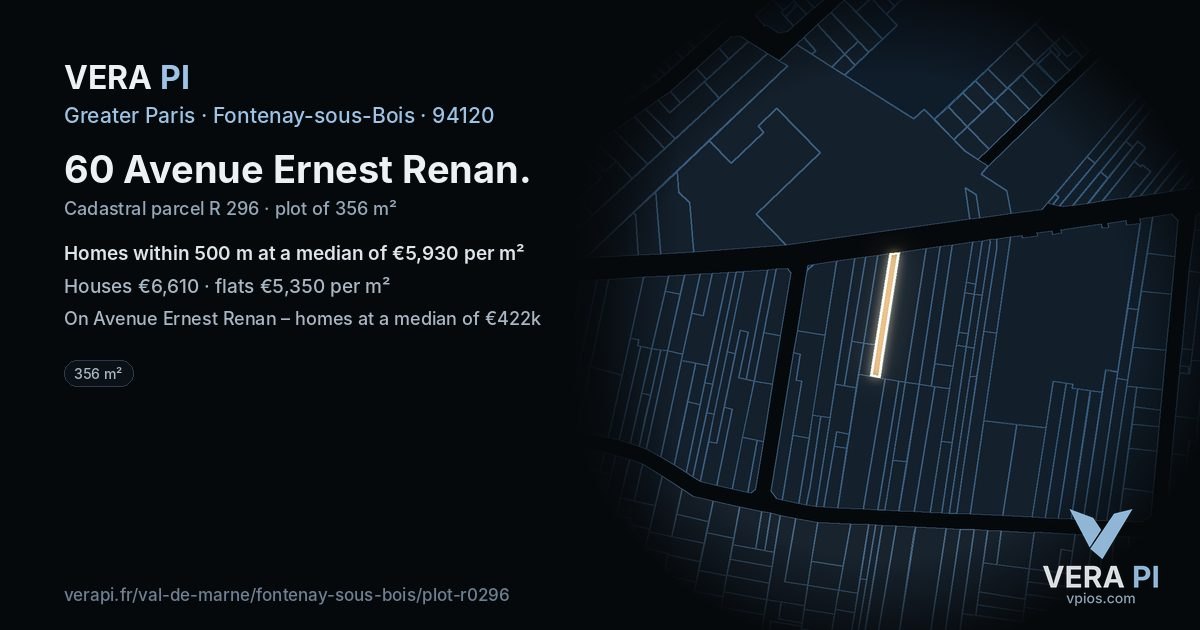 60 Avenue Ernest Renan, Fontenay-sous-Bois at night – the plot lit, the parcels around coloured by the prices near them