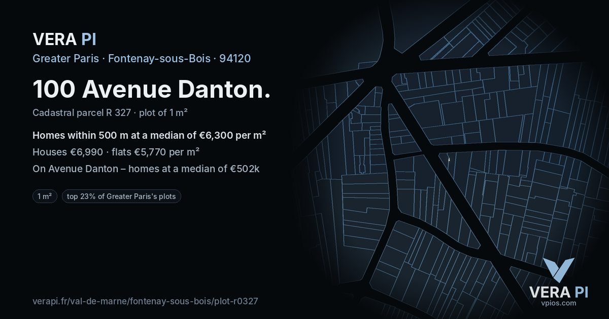 100 Avenue Danton, Fontenay-sous-Bois at night – the plot lit, the parcels around coloured by the prices near them