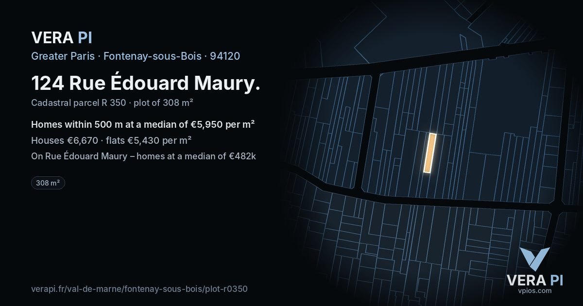 124 Rue Édouard Maury, Fontenay-sous-Bois at night – the plot lit, the parcels around coloured by the prices near them
