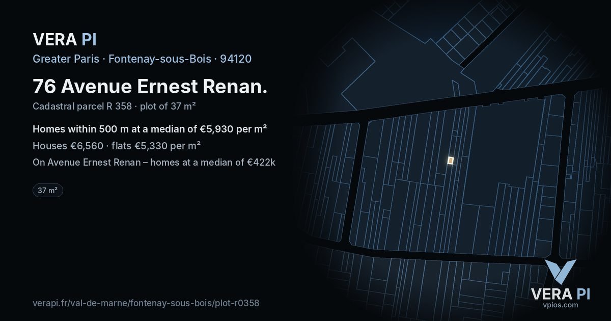 76 Avenue Ernest Renan, Fontenay-sous-Bois at night – the plot lit, the parcels around coloured by the prices near them