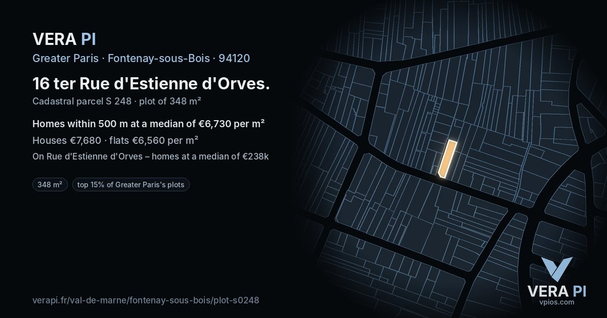 16 ter Rue d'Estienne d'Orves, Fontenay-sous-Bois at night – the plot lit, the parcels around coloured by the prices near them