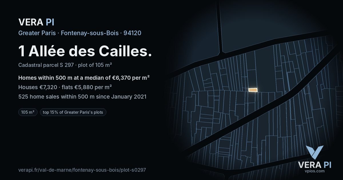 1 Allée des Cailles, Fontenay-sous-Bois at night – the plot lit, the parcels around coloured by the prices near them