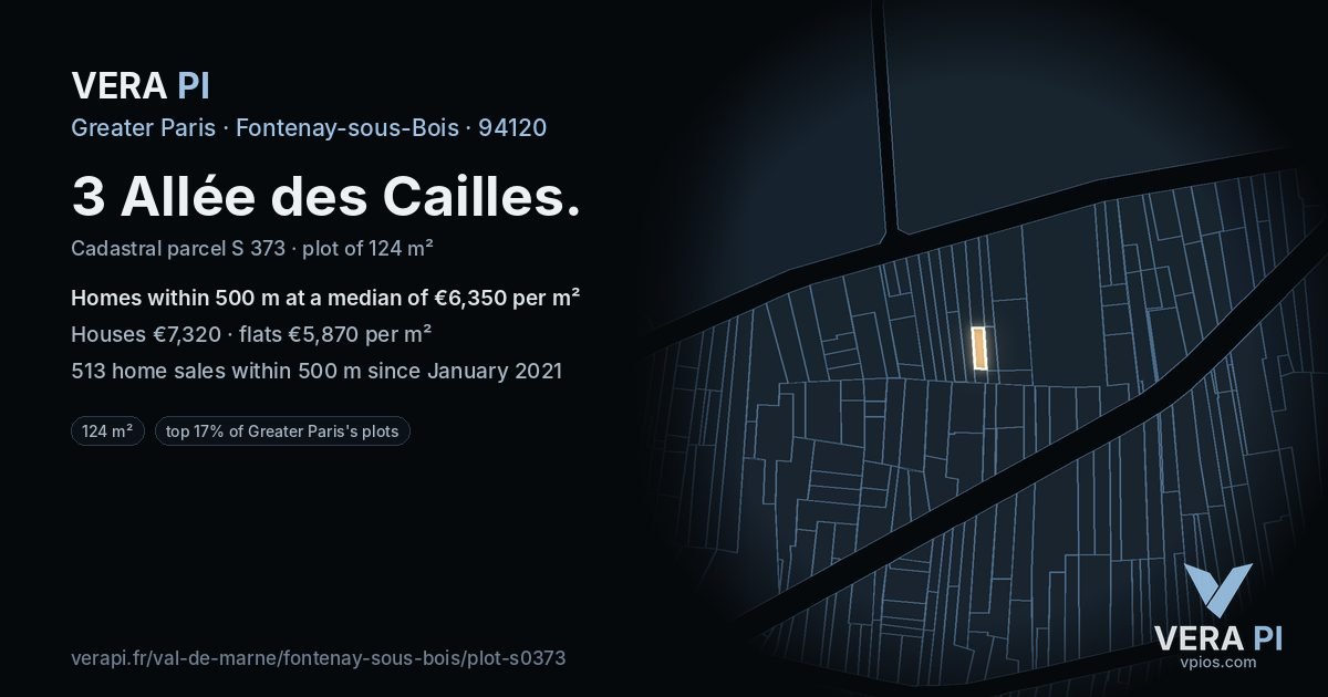3 Allée des Cailles, Fontenay-sous-Bois at night – the plot lit, the parcels around coloured by the prices near them