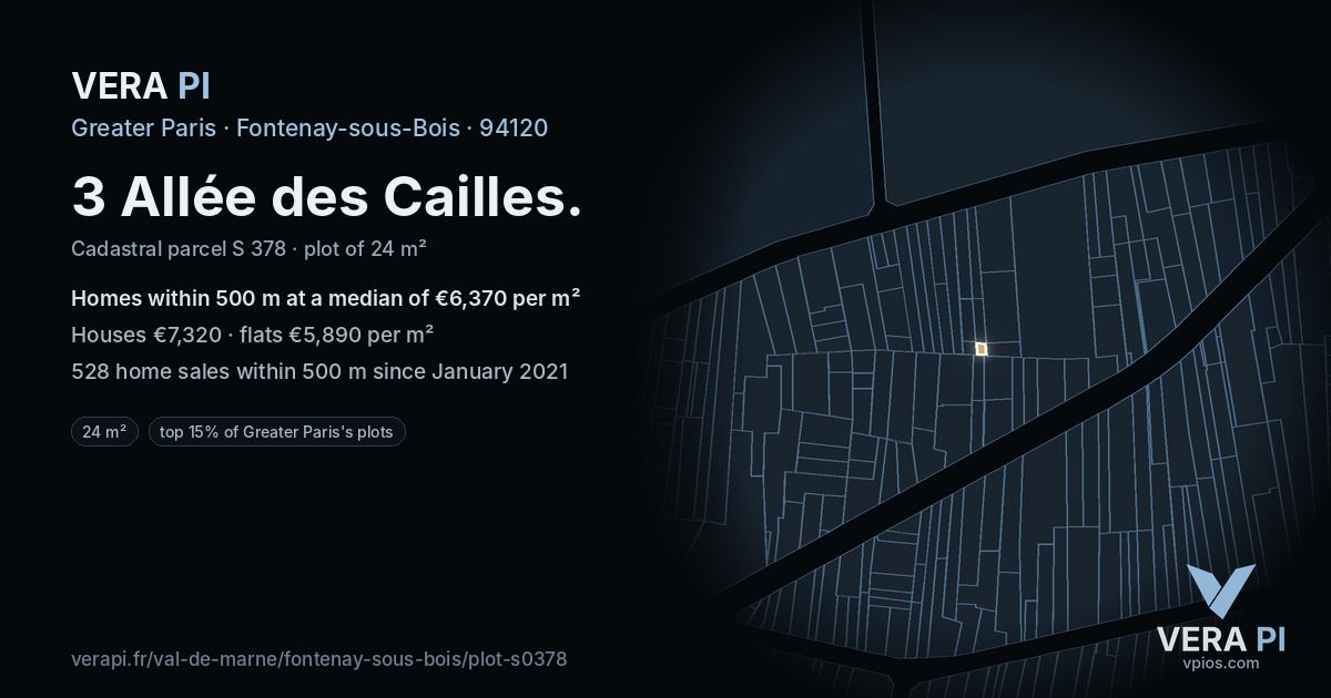 3 Allée des Cailles, Fontenay-sous-Bois at night – the plot lit, the parcels around coloured by the prices near them