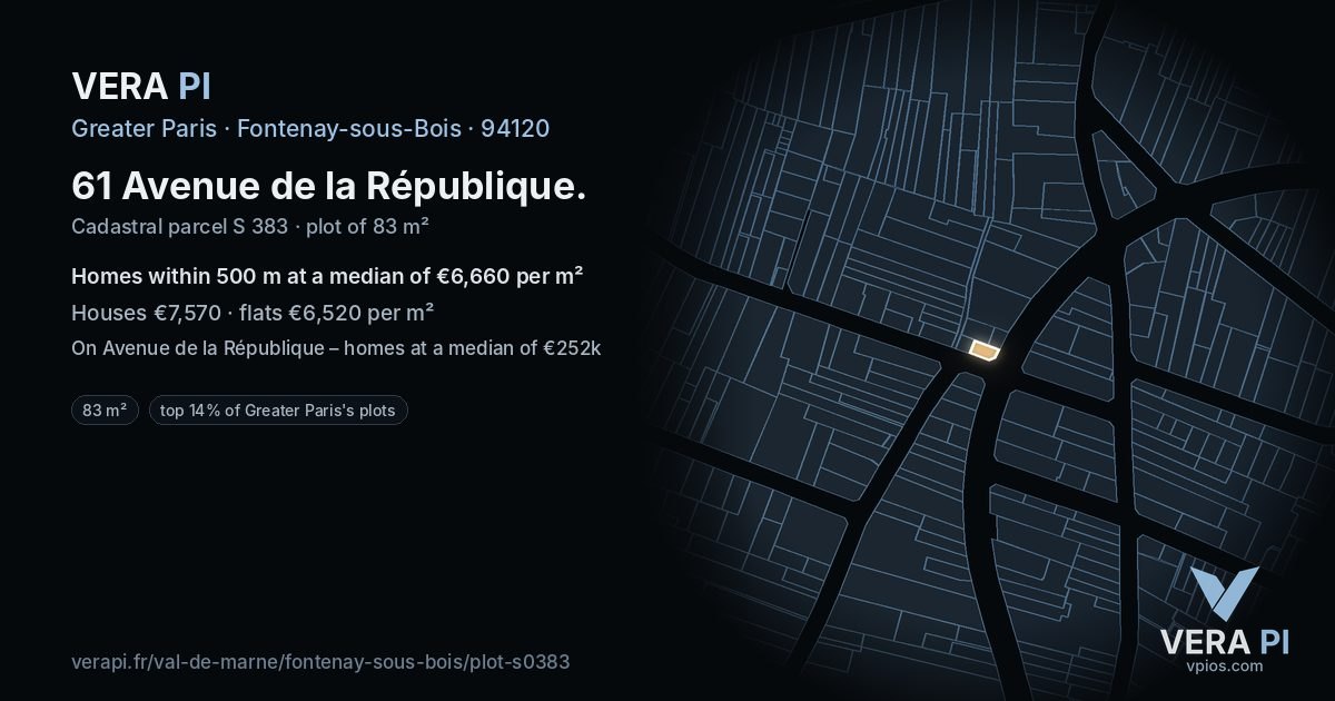 61 Avenue de la République, Fontenay-sous-Bois at night – the plot lit, the parcels around coloured by the prices near them