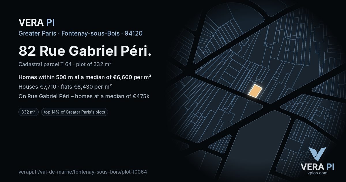 82 Rue Gabriel Péri, Fontenay-sous-Bois at night – the plot lit, the parcels around coloured by the prices near them