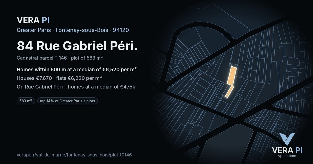 84 Rue Gabriel Péri, Fontenay-sous-Bois at night – the plot lit, the parcels around coloured by the prices near them