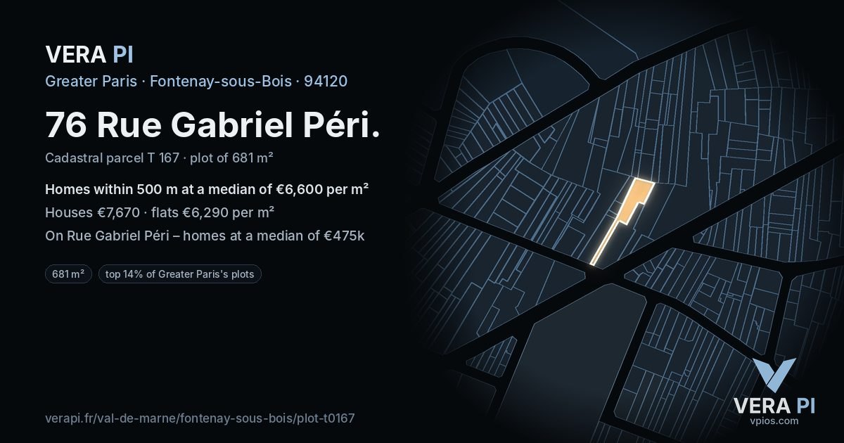 76 Rue Gabriel Péri, Fontenay-sous-Bois at night – the plot lit, the parcels around coloured by the prices near them