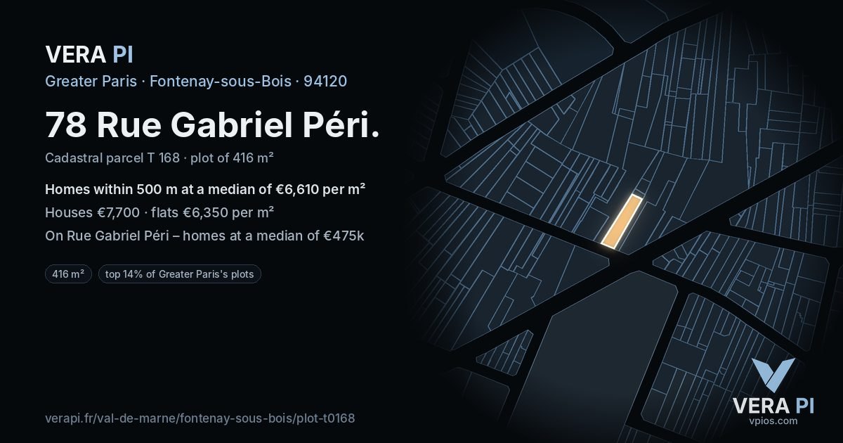 78 Rue Gabriel Péri, Fontenay-sous-Bois at night – the plot lit, the parcels around coloured by the prices near them