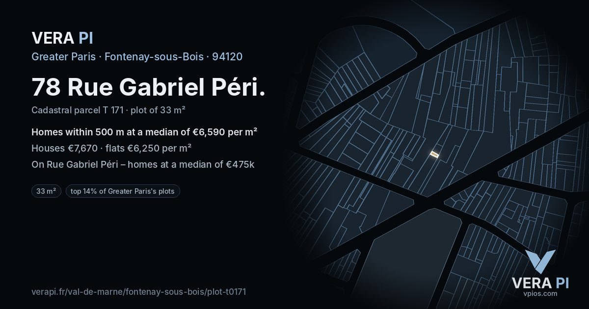 78 Rue Gabriel Péri, Fontenay-sous-Bois at night – the plot lit, the parcels around coloured by the prices near them